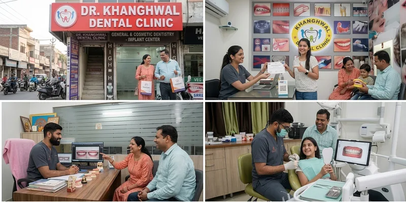 Dr. Khanghwal Dental Clinic storefront and patient consultation areas in Sunny Enclave, Kharar, Mohali